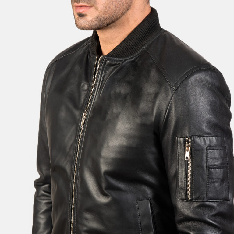 Mens Sven Black Leather Bomber Jacket8053-9-1578915631180
